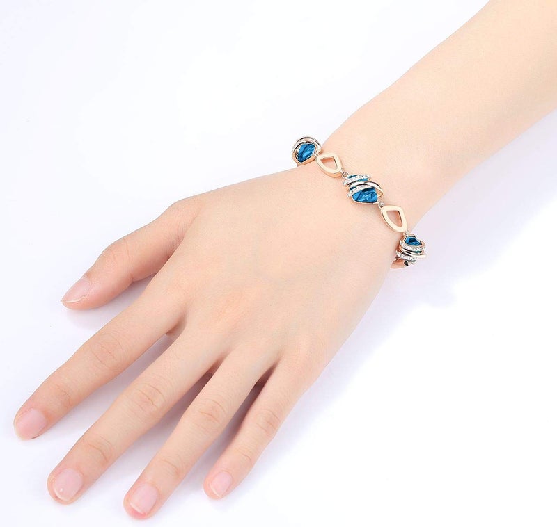 Leafael Wish Stone Link Charm Bracelet with Zircon Blue Birthstone Crystal for December, Rose Gold Plated, 7"+2" - Image 4